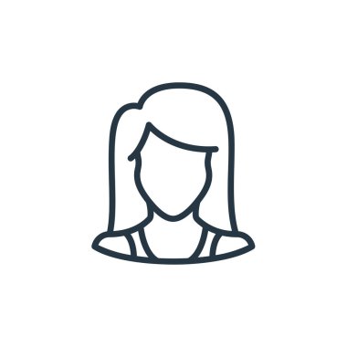 Kullanıcı konseptinden kadın simge vektörü. Düzenlenebilir kalp krizinin ince bir çizgisi. Web ve mobil uygulamalarda kullanmak için kadın doğrusal işareti, logo, yazdırma ortamı.