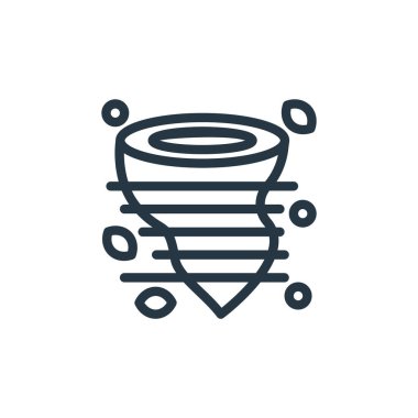 Hava konseptinden tornado ikon vektörü. Düzenlenebilir kasırga vuruşunun ince çizgisi. Web ve mobil uygulamalarda kullanmak için tornado doğrusal işareti, logo, yazdırma ortamı.