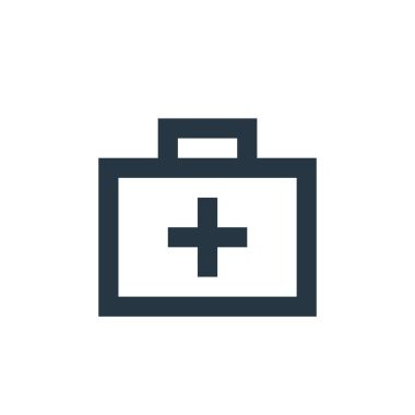 Tıbbi konseptten ilk yardım çantası ikonu vektörü. İlk yardım çantasının düzenlenebilir vuruşunun ince çizgisi. Web ve mobil uygulamalarda kullanmak için ilk yardım kiti doğrusal işareti, logo, yazdırma ortamı.