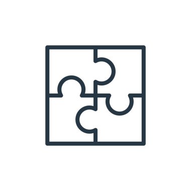 Eğitim ve okul konseptindeki bulmaca parçaları ikonu vektörü. Düzenlenebilir vuruşların ince çizgisi. Web ve mobil uygulamalarda kullanmak için bulmaca parçaları doğrusal işareti, logo, yazdırma ortamı.