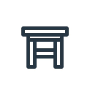 Mobilya konseptinden masa ikonu vektörü. Masa düzenlenebilir vuruşun ince çizgisi. Web ve mobil uygulamalarda kullanmak için tablonun doğrusal işareti, logo, yazdırma ortamı.