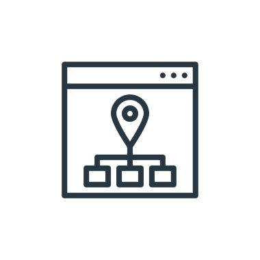 Seo ve web konseptinden web tarayıcı simgesi vektörü. İnternet tarayıcısının düzenlenebilir vuruşunun ince çizgisi. Web ve mobil uygulamalarda kullanmak için web tarayıcı doğrusal işareti, logo, yazdırma ortamı.