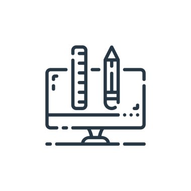 Elderning kavramından simge vektörü. Düzenlenebilir vuruşların ince çizgisi. Web ve mobil uygulamalarda kullanmak için araçlar doğrusal işareti, logo, yazdırma ortamı.