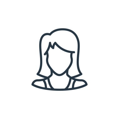Kullanıcı konseptinden kadın simge vektörü. Düzenlenebilir kalp krizinin ince bir çizgisi. Web ve mobil uygulamalarda kullanmak için kadın doğrusal işareti, logo, yazdırma ortamı.