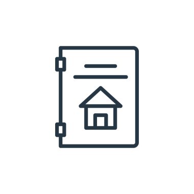 Gayrimenkul kavramından katalog ikonu vektörü. Katalog düzenlenebilir felcin ince çizgisi. Web ve mobil uygulamalarda kullanmak için katalog doğrusal işareti, logo, yazdırma ortamı.