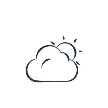 Hava durumundan bulutlar ve güneş ikonu vektörü. Bulutların ince çizgisi ve güneş çarpması. Web ve mobil uygulamalar, logo ve yazdırma ortamlarında kullanım için bulutlar ve güneş doğrusal işareti.