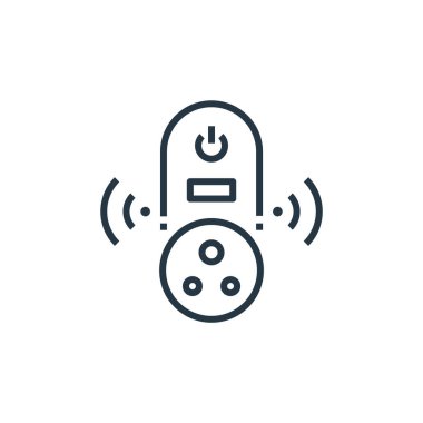 Akıllı ev kavramından güç soketi ikonu vektörü. Güç soketi düzenlenebilir vuruşunun ince çizgisi. Web ve mobil uygulamalar, logo ve yazdırma ortamlarında kullanmak için güç soketi doğrusal işareti.