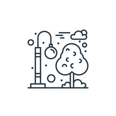 Şehir elementleri kavramından sokak lambası ikonu vektörü. Sokak lambasının düzenlenebilir vuruşunun ince çizgisi. Web ve mobil uygulamalarda kullanmak için sokak lambası çizgisel işareti, logo, yazdırma ortamı.