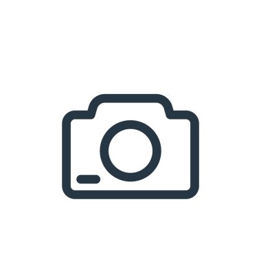 Arayüz konseptinden kamera simgesi vektörü. Kamera düzenlenebilir vuruşun ince çizgisi. Web ve mobil uygulamalarda kullanmak için kamera doğrusal işareti, logo, yazdırma ortamı.