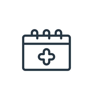 Tıbbi öğeler kavramından takvim simgesi vektörü. Takvim düzenlenebilir vuruşunun ince çizgisi. Web ve mobil uygulamalarda kullanmak için takvim doğrusal işareti, logo, yazdırma ortamı.