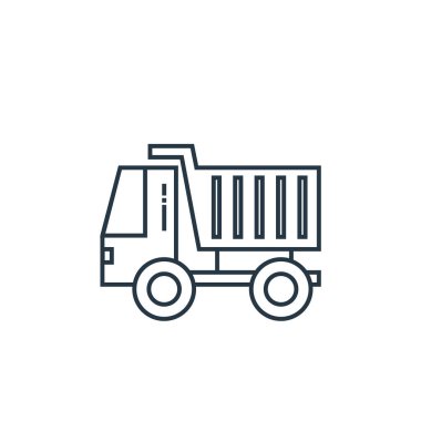 İnşaat konseptindeki çöp kamyonu ikonu vektörü. Düzenlenebilir damperli kamyon felcinin ince bir çizgisi. Web ve mobil uygulamalar, logo ve yazdırma ortamlarında kullanmak için çöp kamyonu doğrusal işareti.