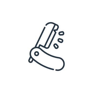 Instagram 'dan jilet ikonu vektörü güzellik konseptini vurgular. Usturayla düzenlenebilir darbenin ince çizgisi. Web ve mobil uygulamalarda kullanım için jilet doğrusal işaret, logo, yazdırma ortamı.