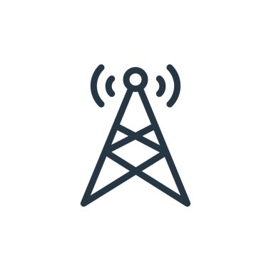 Medya konseptinden kule ikonu vektörü. Kule düzenlenebilir vuruşunun ince çizgisi. Web ve mobil uygulamalarda kullanmak için kule doğrusal işareti, logo, yazdırma ortamı.