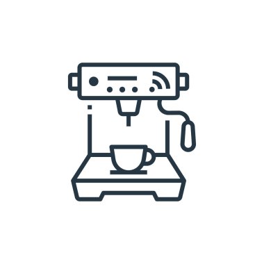 Akıllı ev konseptinden kahve makinesi ikonu vektörü. Düzenlenebilir kahve makinesinin ince çizgisi. Web ve mobil uygulamalarda kullanmak için kahve makinesi doğrusal işareti, logo, yazdırma ortamı.
