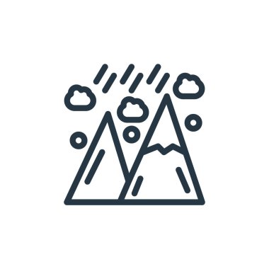 Dağlar hava konseptinden ikon vektörü. Dağların düzenlenebilir darbelerinin ince çizgisi. ağ ve mobil uygulamalarda kullanmak için dağların doğrusal işareti, logo, yazdırma ortamı.