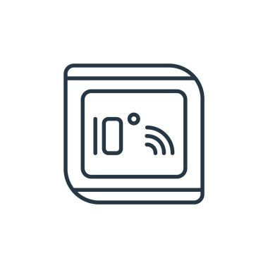 Akıllı ev aletleri kavramından termostat simgesi vektörü. Termostat düzenlenebilir felcin ince bir çizgisi. Web ve mobil uygulamalarda kullanmak için termostat doğrusal işareti, logo, yazdırma ortamı.