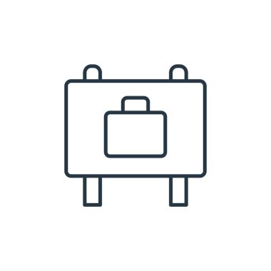 Uçuş konseptinden bagaj odası ikon taşıyıcısı. Yük odasındaki düzenlenebilir felcin ince bir çizgisi. ağ ve mobil uygulamalarda kullanmak için bagaj odası doğrusal işareti, logo, yazdırma ortamı.