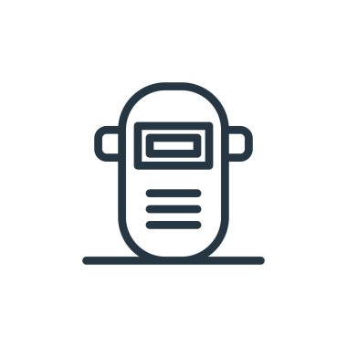 Kaynak maskesi ikonu vektörü mühendislik konseptinden. Kaynak maskesinin düzenlenebilir vuruşunun ince çizgisi. Web ve mobil uygulamalarda kullanmak için kaynak maskesi doğrusal işareti, logo, yazdırma ortamı.