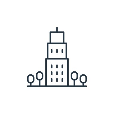 Gökdelen konseptinden müze ikonu vektörü. Müze düzenlenebilir vuruşunun ince bir çizgisi. Web ve mobil uygulamalarda kullanım için müze doğrusal işareti, logo, yazdırma ortamı.