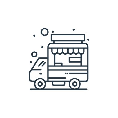 Yemek standı ikon vektörü şehir elemanları kavramından. Düzenlenebilir yemek tezgahı felcinin ince bir çizgisi. yiyecek durdurma işareti web ve mobil uygulamalar, logo, yazdırma ortamı.