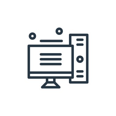 Donanım ağı konseptinden kule bilgisayar simgesi vektörü. Kule bilgisayar düzenleyici felcin ince bir çizgisi. Web ve mobil uygulamalarda kullanmak için kule pc doğrusal işareti, logo, yazdırma ortamı.