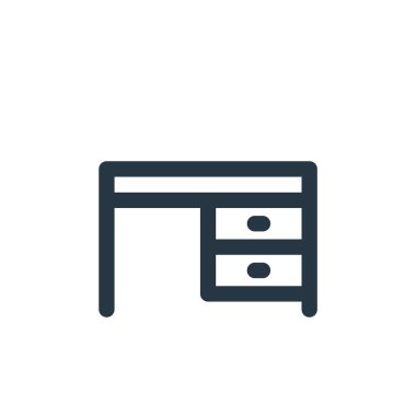 Mobilya konseptinden masa ikonu vektörü. Düzenlenebilir masaüstü felcin ince çizgisi. Web ve mobil uygulamalarda, logoda, yazdırma ortamında kullanmak için masa doğrusal işareti.