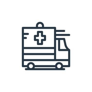 Sağlık konseptinden ambulans ikonu vektörü. Düzenlenebilir kalp krizinin ince bir çizgisi. Web ve mobil uygulamalarda kullanmak için ambülans doğrusal işareti, logo, yazdırma ortamı.