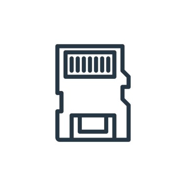 Medya konseptinden hafıza kartı simgesi vektörü. Hafıza kartı düzenlenebilir vuruşunun ince çizgisi. Web ve mobil uygulamalarda kullanmak için bellek kartı doğrusal işareti, logo, yazdırma ortamı.