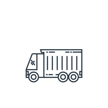 İnşaat konseptinden kamyon ikonu vektörü. Düzenlenebilir kamyon felcinin ince bir çizgisi. Web ve mobil uygulamalarda kullanmak için kamyon doğrusal işareti, logo, yazdırma ortamı.