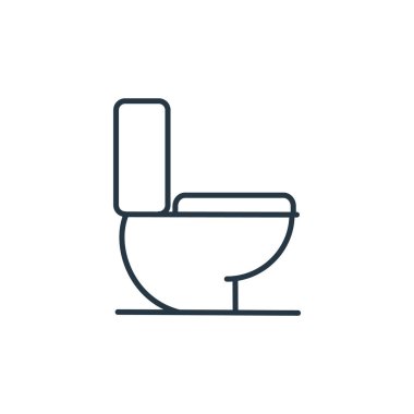 Mobilya dekorasyonu konseptindeki banyo ikonu vektörü. Banyo felcinin ince bir çizgisi. İnternet ve mobil uygulamalarda kullanım için banyonun doğrusal işareti, logo, yazdırma ortamı.