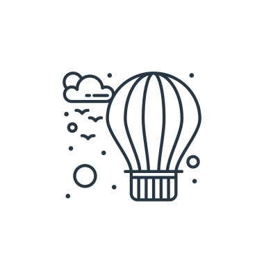 Şehir elemanları kavramından hava balonu ikonu vektörü. Düzenlenebilir hava balonu vuruşunun ince çizgisi. Web ve mobil uygulamalarda kullanmak için hava balonu doğrusal işareti, logo, yazdırma ortamı.