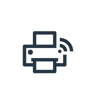 Nesnelerin internet konseptinden yazıcı simgesi vektörü. Yazıcının düzenlenebilir vuruşunun ince çizgisi. Web ve mobil uygulamalarda kullanmak için yazıcı doğrusal işareti, logo, yazdırma ortamı.