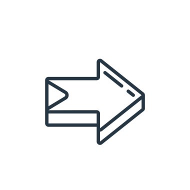 d ok konseptinden sağ ok simgesi vektörü. Sağ okun düzenlenebilir vuruşunun ince çizgisi. Web ve mobil uygulamalarda kullanmak için sağ ok doğrusal işareti, logo, yazdırma ortamı.