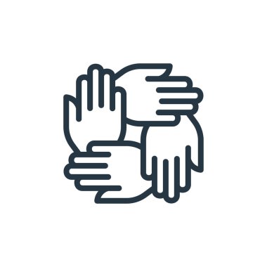 Takım çalışması konseptinden takım çalışması ikonu vektörü. Takım çalışmasının düzenlenebilir vuruşunun ince bir çizgisi. Web ve mobil uygulamalar, logo ve yazdırma ortamlarında kullanım için takım çalışması doğrusal işareti.