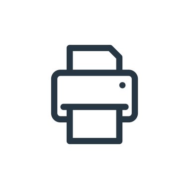 Temel ui kavramındaki yazıcı simgesi vektörü. Yazıcının düzenlenebilir vuruşunun ince çizgisi. Web ve mobil uygulamalarda kullanmak için yazıcı doğrusal işareti, logo, yazdırma ortamı.