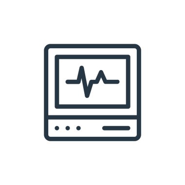 Tıbbi öğeler kavramından kalp atış hızı ikon vektörü. Kalp atış hızının ince çizgisi düzenlenebilir felci gösteriyor. Web ve mobil uygulamalar, logo ve yazıcılarda kullanım için kalp hızı izleyici doğrusal işareti 