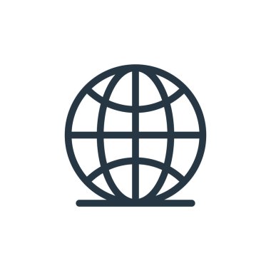 Medya konseptinden dünya ikon vektörü. Düzenlenebilir vuruşun ince çizgisi. İnternet ve mobil uygulamalarda kullanım için dünya doğrusal işareti, logo, yazdırma ortamı.