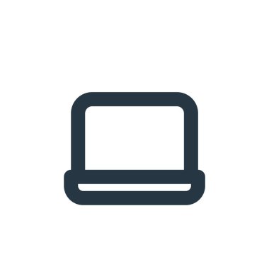 temel dizüstü bilgisayar ikon vektörü evet kavramı. Dizüstü bilgisayarın düzenlenebilir vuruşunun ince çizgisi. Web ve mobil uygulamalarda kullanmak için dizüstü bilgisayar doğrusal imzası, logo, yazdırma ortamı.