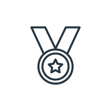 Spor konseptinden madalya ikonu vektörü. İnce çizgili, düzenlenebilir felç çizgisi. Web ve mobil uygulamalarda kullanım için madalya doğrusal işareti, logo, yazdırma medyası.