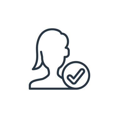 Kullanıcı konseptinden kadın simge vektörü. Düzenlenebilir kalp krizinin ince bir çizgisi. Web ve mobil uygulamalarda kullanmak için kadın doğrusal işareti, logo, yazdırma ortamı.