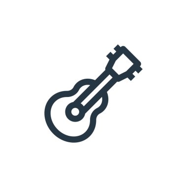 Gitar ikonu vektörü seyahat konseptinden. Düzenlenebilir gitar vuruşunun ince çizgisi. Web ve mobil uygulamalarda kullanmak için gitar doğrusal işareti, logo, yazdırma ortamı.