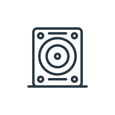 Donanım ağı kavramından sabit disk simgesi vektörü. Sabit diskin düzenlenebilir vuruşunun ince çizgisi. Web ve mobil uygulamalarda kullanmak için sabit disk doğrusal imzası, logo, yazdırma ortamı.