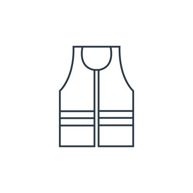 İnşaat konseptinden cankurtaran yeleği ikonu vektörü. Cankurtaran yeleği darbesinin ince çizgisi. Web ve mobil uygulamalarda kullanmak için can yeleği doğrusal işareti, logo, yazdırma ortamı.