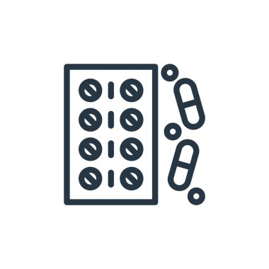 Sağlık konseptinden tablet ikon vektörü. İnce çizgili düzenlenebilir felç çizgisi. Web ve mobil uygulamalarda kullanmak için tablet doğrusal işareti, logo, yazdırma ortamı.