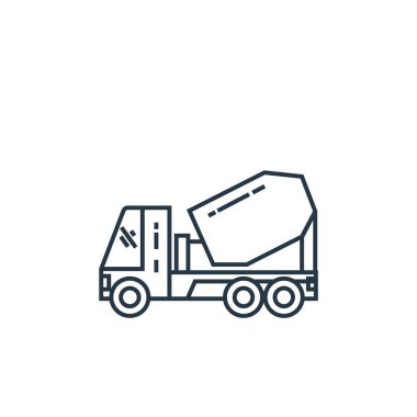 İnşaat konseptinden beton karıştırıcı ikon vektörü. Düzenlenebilir beton karıştırıcı vuruşunun ince çizgisi. Web ve mobil uygulamalarda kullanmak için beton karıştırıcı doğrusal işareti, logo, yazdırma ortamı.