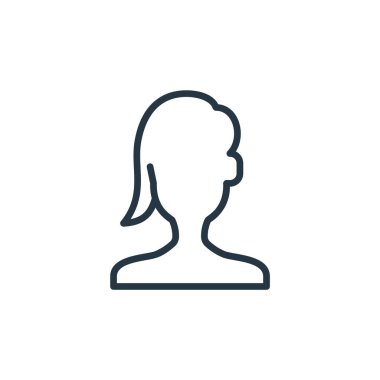 Kullanıcı konseptinden kadın simge vektörü. Düzenlenebilir kalp krizinin ince bir çizgisi. Web ve mobil uygulamalarda kullanmak için kadın doğrusal işareti, logo, yazdırma ortamı.