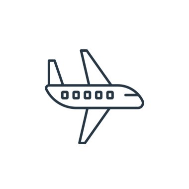 Uçak ikonu vektörü seyahat konseptinden. Düzenlenebilir uçak felcinin ince bir çizgisi. Web ve mobil uygulamalarda kullanım için uçak doğrusal işareti, logo, yazdırma ortamı.