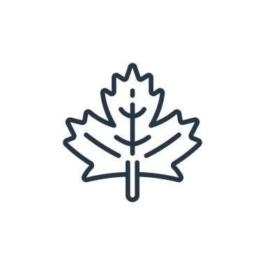 Bitki konseptindeki akçaağaç yaprağı ikonu vektörü. İnce çizgili akçaağaç yaprağı deformasyonu. Web ve mobil uygulamalarda kullanmak için akçaağaç yaprağı doğrusal işareti, logo, yazdırma ortamı.