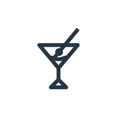 Seyahat konseptinden martini ikonu vektörü. Düzenlenebilir martini vuruşunun ince bir çizgisi. Web ve mobil uygulamalarda kullanmak için martini doğrusal işareti, logo, yazdırma ortamı.