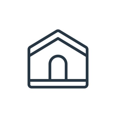 Veterinerlik konseptinden köpek evi ikonu vektörü. Köpek Evi 'nin düzenlenebilir felcinin ince bir çizgisi. Web ve mobil uygulamalarda kullanmak için köpek evi doğrusal işareti, logo, yazdırma ortamı.